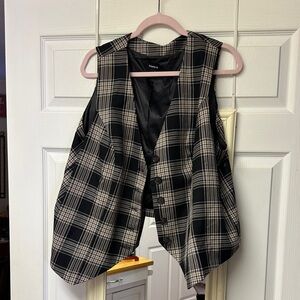Torrid Black and White Plaid Vest